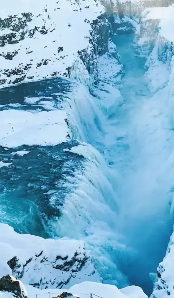 Gullfoss and the Hvítá river in winter ice
