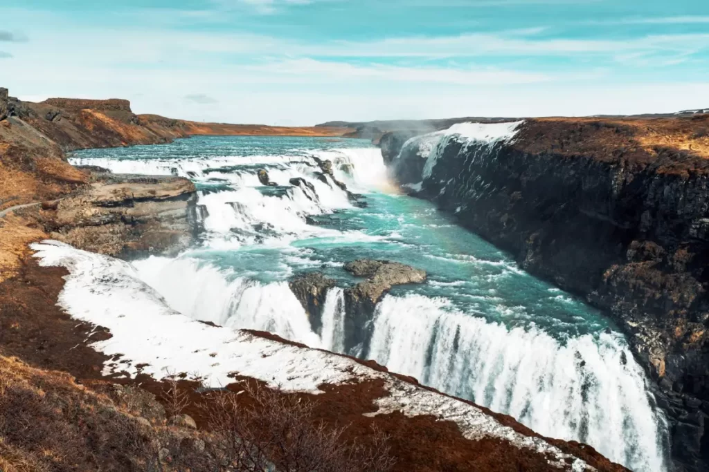 Gullfoss Waterfall dropping in two tiers into the Hvítá canyon, Iceland